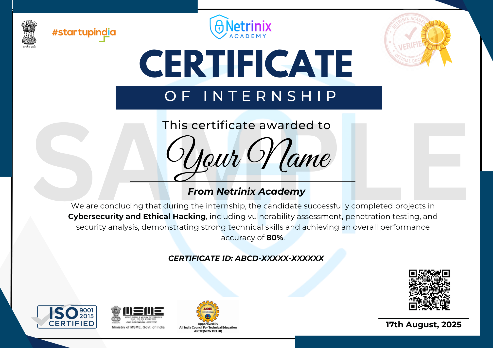 Sample Internship Certificate